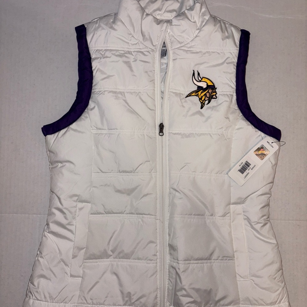 Women’s NFL Vikings white/purple puffy sleeveless vest full zipper Sz. Large